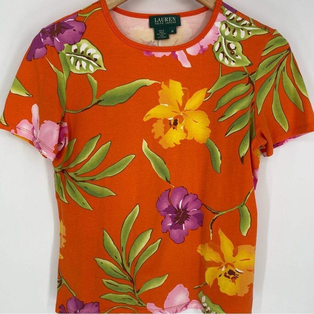 Ralph Lauren Women’s Top Orange Floral Tropical Vacation Summer Resortwear M